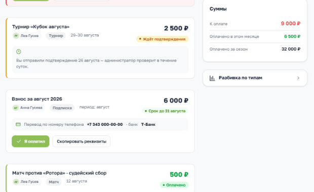 Подтверждение поступившей оплаты